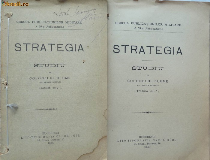 Col. Blume , Cercul Publicatiilor Militare , Strategie , studiu , 1893