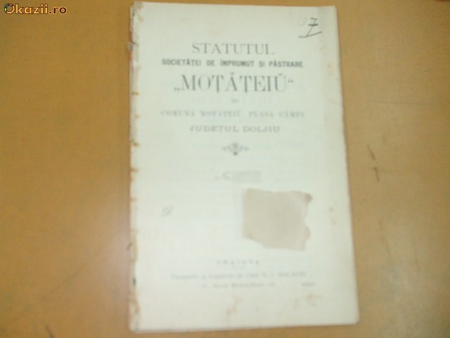 Statute Soc. imprumut ,,Motateiu" Doj Craiova 1902 Statute Soc. imprumut ,,Motateiu" Doj Craiova 1902