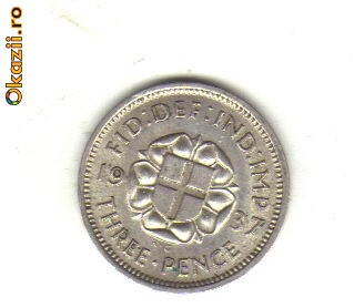 bnk mnd Anglia Marea Britanie 3 pence 1937 argint