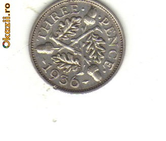 bnk mnd Anglia Marea Britanie 3 pence 1936 argint