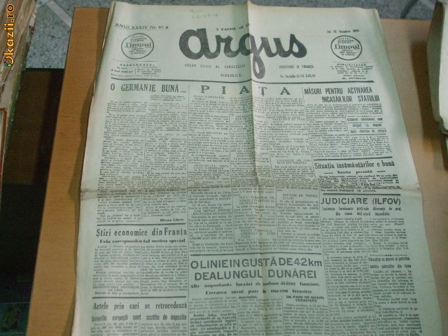 Ziar ARGUS 15 11 1945 Reducere 30 % Ziar ARGUS 15 11 1945 Reducere 30 %