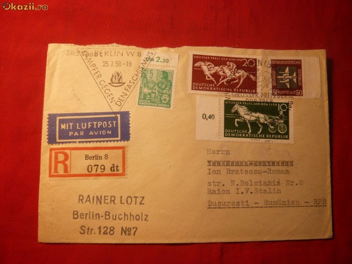 Plic Spec. circ. efectiv cu Seria -Marele Premiu DDR 1958 -CAI Plic Spec. circ. efectiv cu Seria -Marele Premiu DDR 1958 -CAI