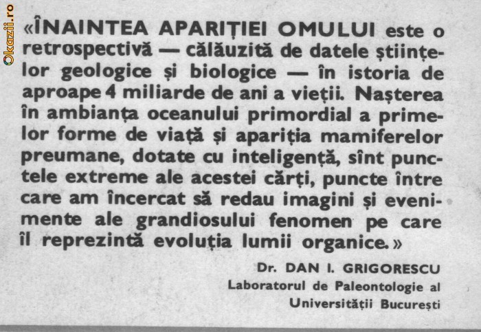 Dan I Grigorescu - Inaintea aparitiei omului