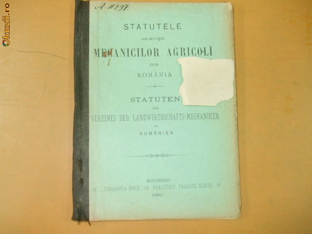 Statute Soc. mecanici agricoli Buc. 1895