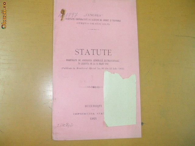 Statute Soc. credit ,,Cungrea&quot; Buc. 1911