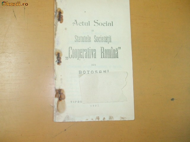 Statute Soc. ,,Cooperativa Romana&quot; Botosani 1907