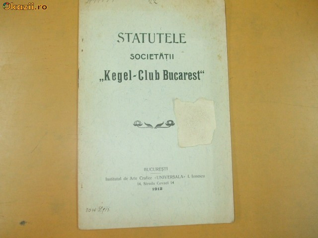 Statute Soc. ,,Kegel - Club Bucharest&quot; Buc. 1912