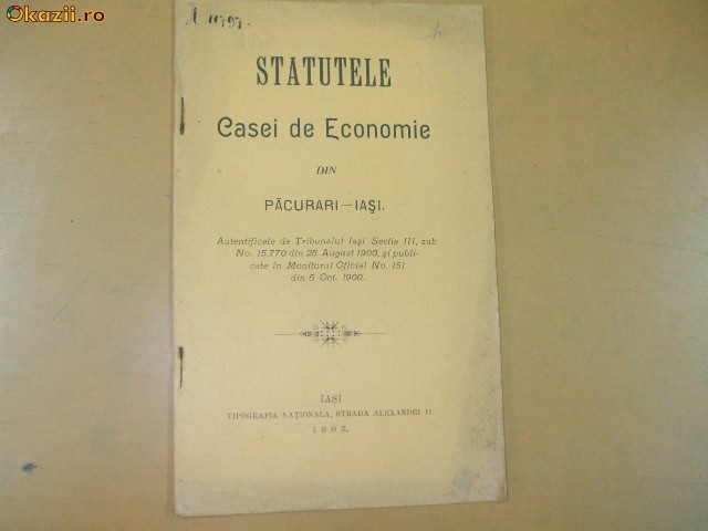 Statute casa economie Pacurari Iasi 1905