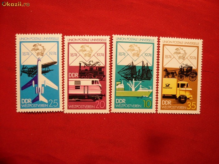 SERIE- CENTENARUL UPU 1974 DDR , 4 valori SERIE- CENTENARUL UPU 1974 DDR , 4 valori