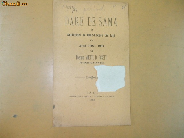 Dare de seama Soc. binefacere Iasi 1903