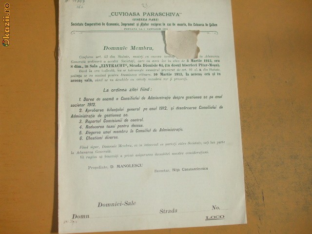 Dare de seama Soc. ajutor ,,Cuv. Paraschiva" Buc. 1913 Dare de seama Soc. ajutor ,,Cuv. Paraschiva" Buc. 1913