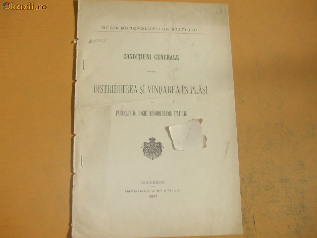 Conditii pt distribuirea si vanzarea fabricatelor Buc. 1897