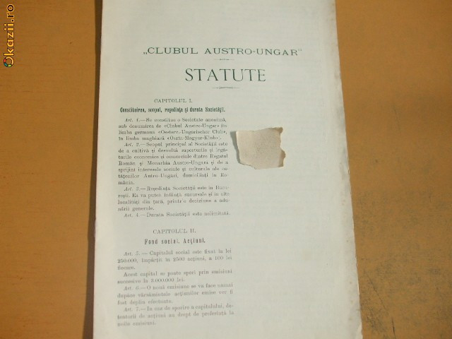 Statute ,,Clubul Austro - Ungar&quot; Buc. 1912