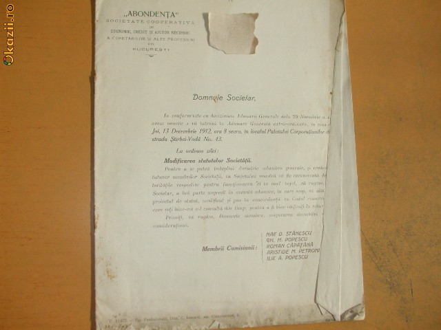 Proect statute Soc. imprumut ,,Abundenta&quot; Buc. 1912
