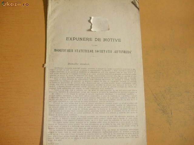 Expunere motive modificare statute Soc. ,,Gutenberg&quot;1907