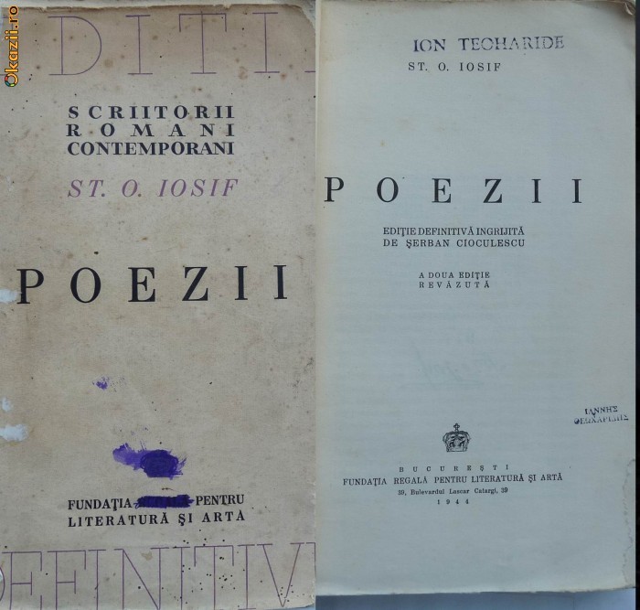 St. O. Iosif, Poezii, 1944, editie definitiva ingrijita de Serban Cioculescu