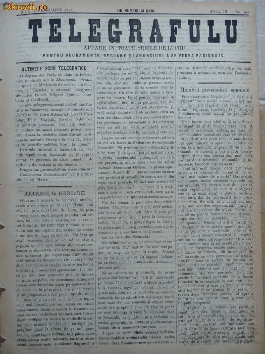Ziarul Telegrafulu , 15 februarie 1873