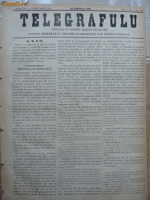Ziarul Telegrafulu , 14 februarie 1873