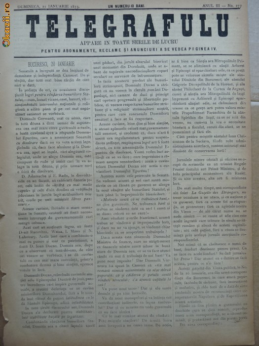 Ziarul Telegrafulu , 21 ianuarie 1873