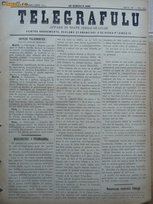 Ziarul Telegrafulu , 2 februarie 1873