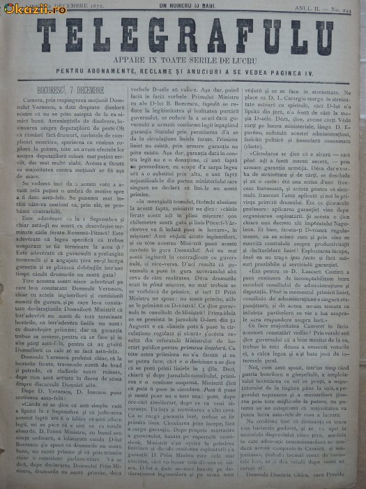 Ziarul Telegrafulu , 8 decembrie 1872