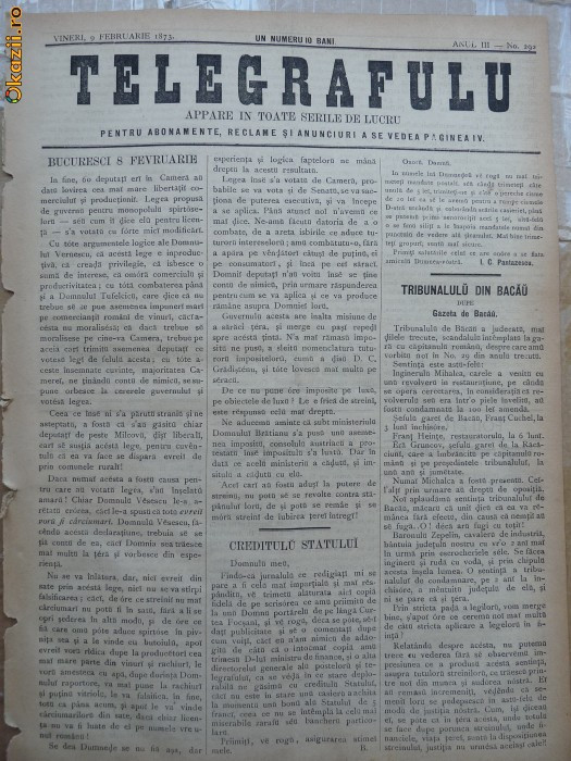 Ziarul Telegrafulu , 9 februarie 1873