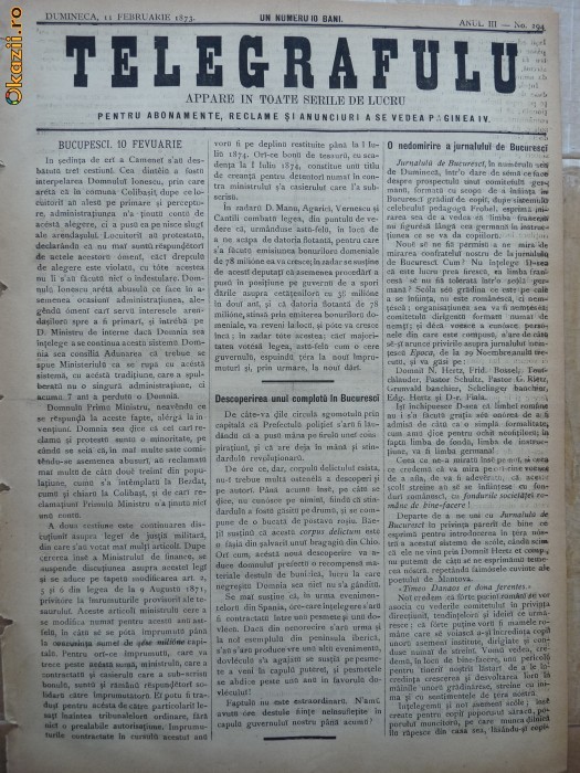 Ziarul Telegrafulu , 11 februarie 1873