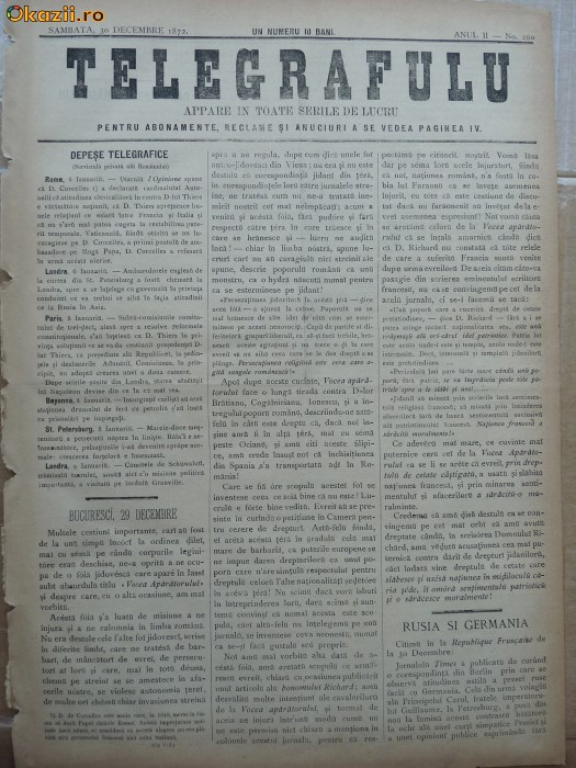 Ziarul Telegrafulu , 30 decembrie 1872