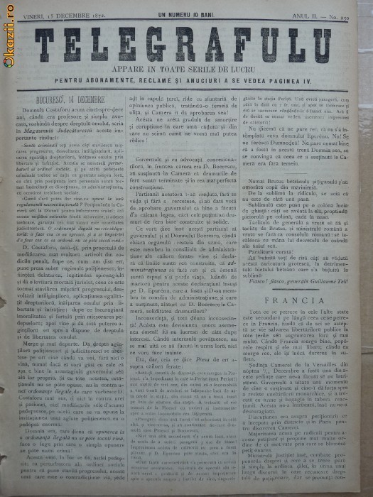 Ziarul Telegrafulu , 15 decembrie 1872