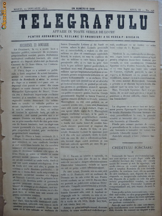 Ziarul Telegrafulu , 23 ianuarie 1873