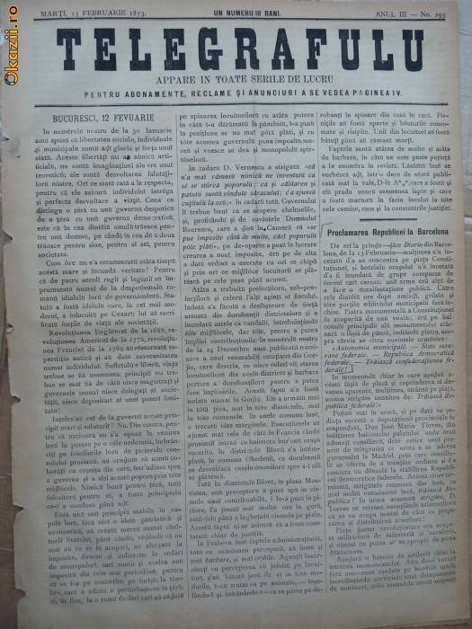 Ziarul Telegrafulu , 13 februarie 1873