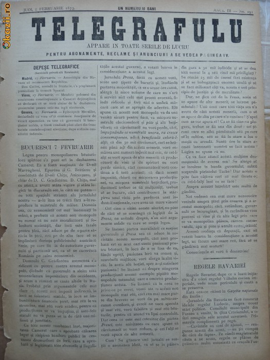 Ziarul Telegrafulu , 8 Februarie 1873