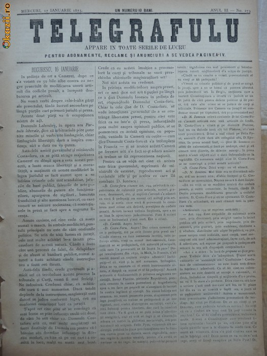 Ziarul Telegrafulu , 17 ianuarie 1873