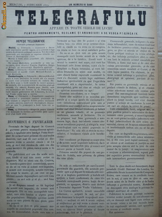 Ziarul Telegrafulu , 7 februarie 1873