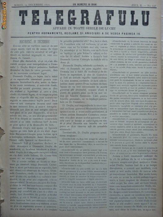 Ziarul Telegrafulu , 19 decembrie 1872