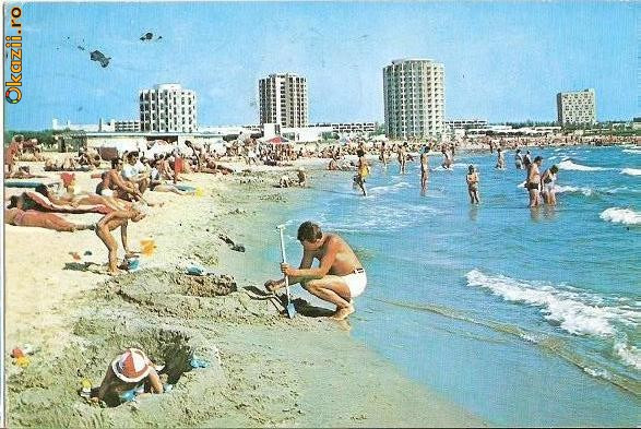 CP199-89 Mangalia-Nord Venus. Plaja -carte postala, circulata 1976 -starea care se vede