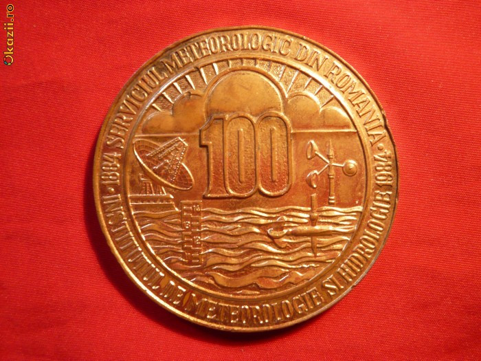 Placheta 100 Ani -Institut Meteorologic ,bronz , d=6 cm