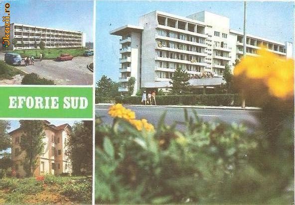 CP201-24 Eforie Sud. Imagini din statiune -carte postala, circulata 1986, la Sulina -starea care se vede