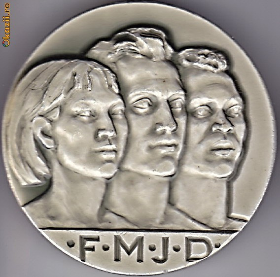 Medalie portelan ,Franta,jubiliara,Federatia Mondiala a Tinerilor Democrati,1965