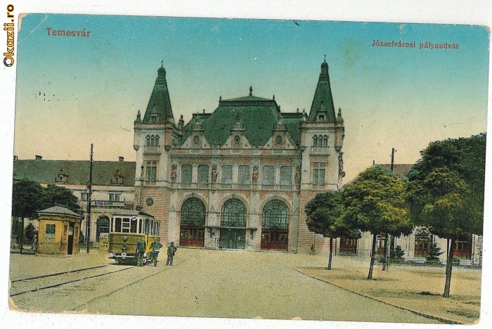 55 - TIMISOARA, Railway Station, Tramway - old postcard - used -1917