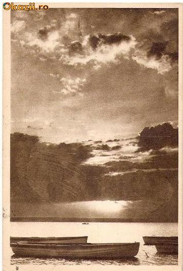 CP205-17 Vasile Roaita -Apus de soare pe ghiol -RPR -carte postala, circulata 1957 -starea care se vede CP205-17 Vasile Roaita -Apus de soare pe ghiol -RPR -carte postala, circulata 1957 -starea care se vede