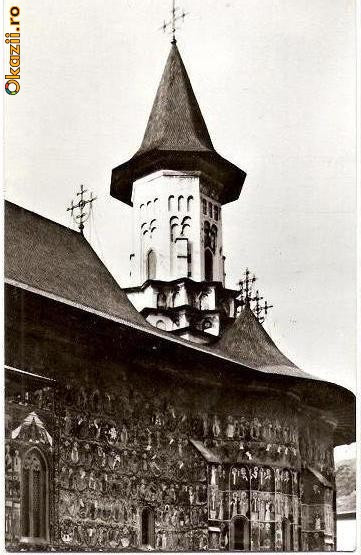 CP206-58 Biserica manastirii Sucevita. Fatada de sud -carte postala circulata 1971 -starea care se vede