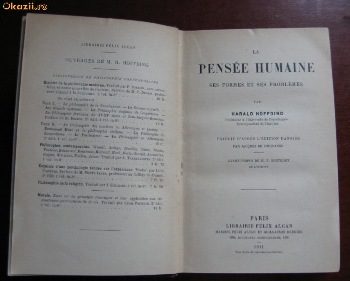 H Hoffding La Pensee Humaine Ses formes et ses problemes Alcan 1911 H Hoffding La Pensee Humaine Ses formes et ses problemes Alcan 1911