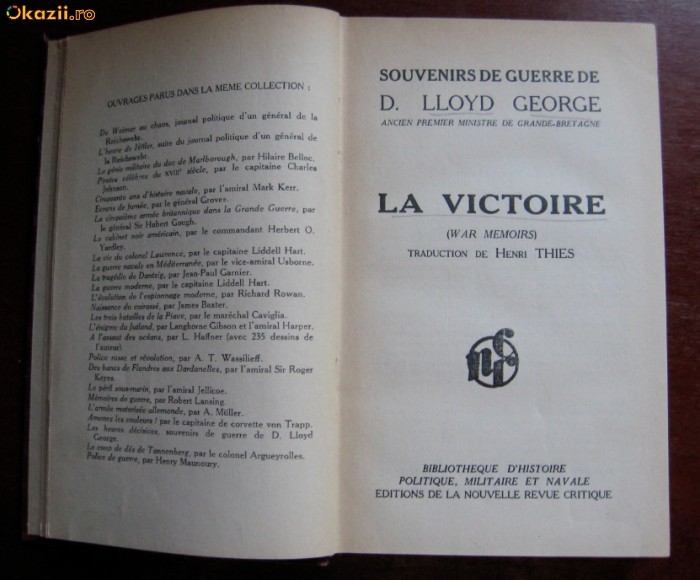 Lloyd George La Victoire (War Memoirs) trad. franceza 1937 Lloyd George La Victoire (War Memoirs) trad. franceza 1937