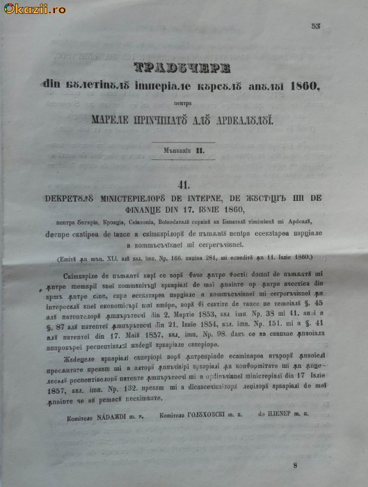 Buletinul imperial din 1860 , Principatul Ardealului , ministerul de interne
