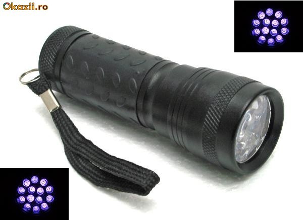 Lanterna UV cu 14 leduri ultraviolete, profesionala pentru detectare bancnote foto mare Lanterna UV cu 14 leduri ultraviolete, profesionala pentru detectare bancnote foto mare