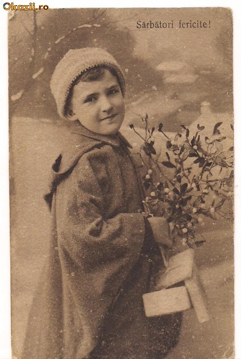 carte postala-Copil cu colindul-anul 1945