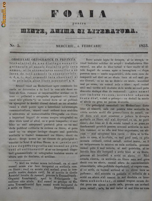 Foaia pentru minte , inima si literatura , nr. 5 , 1853