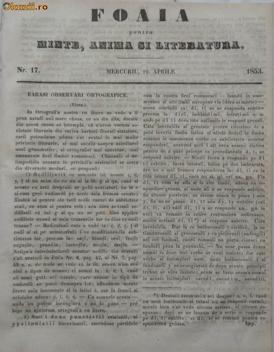 Foaia pentru minte , inima si literatura , nr. 17 , 1853