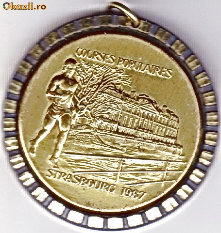 Medalie bimetal,Franta Strasbourg 1987-SPORT,Cursa Populara Alergari